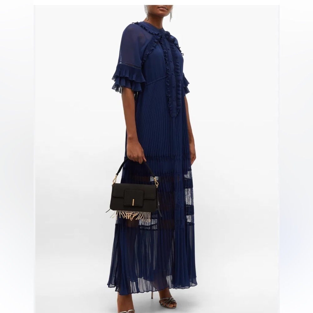 Self-Portrait Ruffled Lace Maxi Dress in Blue Sz 2